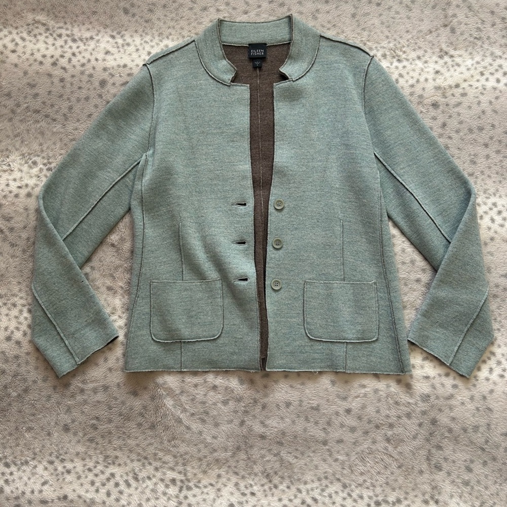 Eileen Fisher Sage and Brown Open Jacket